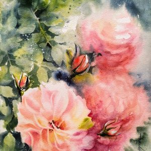 Beautiful Original watercolor painting of  Peach Blush Rose , handmade artwork, floral home décor