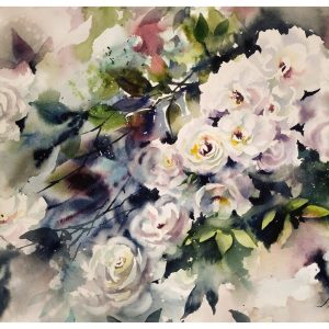 Pristine and Beautiful  White Rose creeper, Original watercolor painting of Roses, handmade artwork, floral home décor