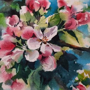 Apple blossoms Original watercolor painting, handmade artwork, floral home décor