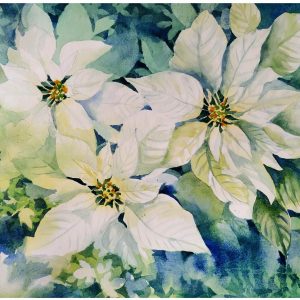 Beautiful Original watercolor painting of White Poinsettia flower, handmade artwork, floral home décor