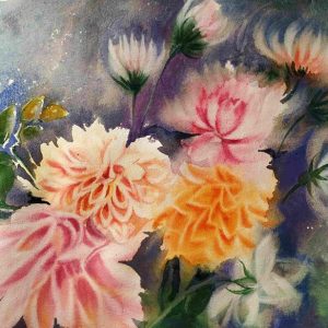 Dreamy Dahlias Original watercolor painting, handmade artwork, floral home décor