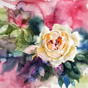 Beautiful Original watercolor painting of  white  Rose , handmade artwork, floral home décor