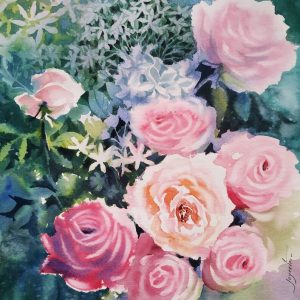 Beautiful Floral bouquet Original watercolor painting of Roses,handmade artwork, floral home décor