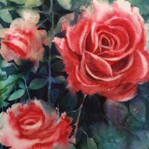 Delightful  Original watercolor painting, 
 Red Roseshandmade artwork, floral home décor